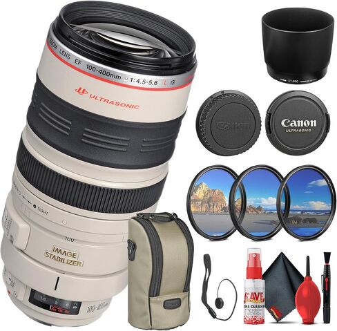 Canon EF 100-400mm f/4.5-5.6L عبارة عن عدسة USM (2577A002) + مجموعة مرشح + حافظة غطاء + مجموعة تنظيف (متجددة) in Saudi Arabia