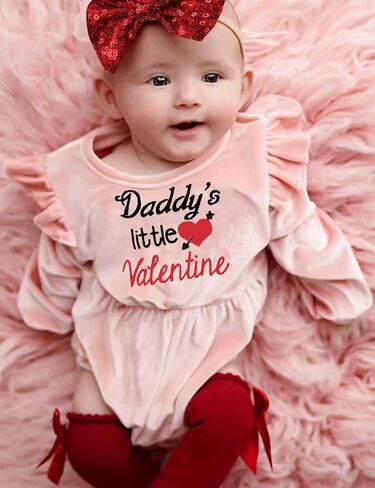 ملابس عيد الحب للفتيات الصغيرات من Daddys Little Valentine رومبير مخملي + تدفئة الساق + عصابة رأس مكونة من 3 قطع in Kuwait