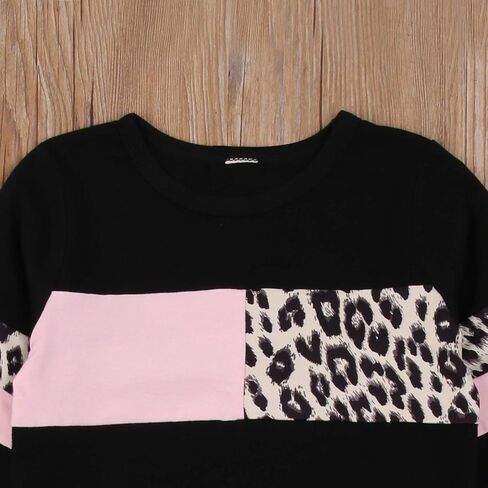 Toddler Baby Girl Clothes Leopard Printed Color Block Sweatsuit Sweatshirt and Pants 2PCS Fall Winter Outfit in Kuwait