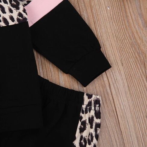 Toddler Baby Girl Clothes Leopard Printed Color Block Sweatsuit Sweatshirt and Pants 2PCS Fall Winter Outfit in Kuwait