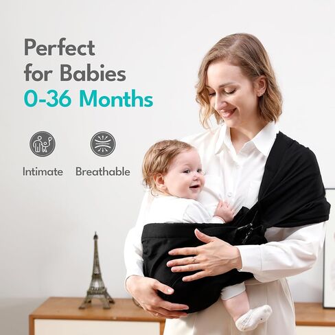 هومال حمالة اطفال من حديثي الولادة الى الصغار، حمالة اطفال خفيفة الوزن وجيدة التهوية وقابلة للتعديل تتحمل وزن 7-40 باوند، حامل اطفال بدون استخدام اليدين، اسود in Kuwait