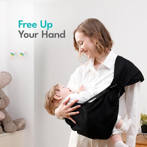 هومال حمالة اطفال من حديثي الولادة الى الصغار، حمالة اطفال خفيفة الوزن وجيدة التهوية وقابلة للتعديل تتحمل وزن 7-40 باوند، حامل اطفال بدون استخدام اليدين، اسود in Kuwait