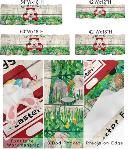 Easter Window Valance,Bunny Butt Eggs Farm Truck Valances for Kitchen Windows,Spring Grass Rabbit Rod Pocket Valance Curtain,Retro Wood Plank Short Curtains Window Treatment for Bedroom 42x12in in Kuwait
