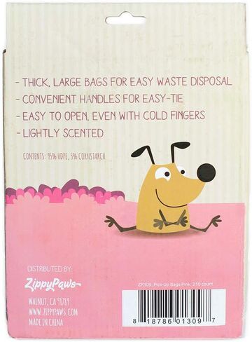 ZippyPaws - أكياس التقاط فضلات الكلاب، أكياس نفايات كبيرة قوية مع مقابض سهلة الربط، مقاس 14.5 بوصة × 5.5 بوصة - وردي، عدد 210 in Saudi Arabia