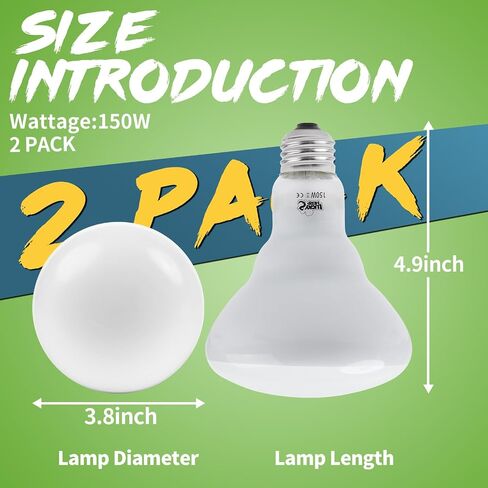 LUCKY HERP Heat Lamp Bulbs - 150W Reptile Heat Lamp 2 Pack, Daylight Basking Heat Lamp Bulbs for Reptile, UVA Heat Light Bulb for Reptiles, Amphibians, Bearded Dragons, Lizards, Turtles, Chickens in Saudi Arabia