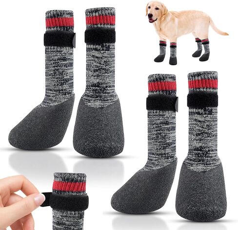 QINLECTRI 2 Pairs Dog Socks Anti Slip Dog Socks Boots Anti-Slip Dog Paw Protector Waterproof Rubber Bottom Dog Shoes Rubber Sole Dog Boots with Adjustable Straps for Indoor Outdoor Wear in Kuwait