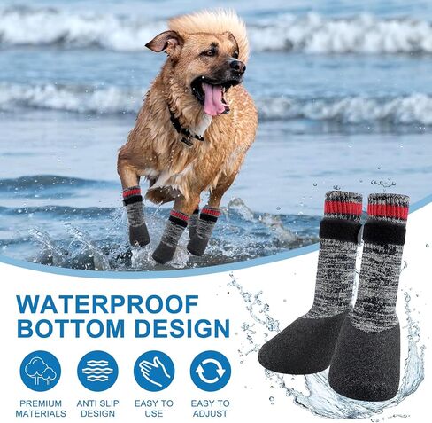QINLECTRI 2 Pairs Dog Socks Anti Slip Dog Socks Boots Anti-Slip Dog Paw Protector Waterproof Rubber Bottom Dog Shoes Rubber Sole Dog Boots with Adjustable Straps for Indoor Outdoor Wear in Kuwait