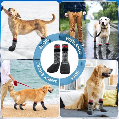 QINLECTRI 2 Pairs Dog Socks Anti Slip Dog Socks Boots Anti-Slip Dog Paw Protector Waterproof Rubber Bottom Dog Shoes Rubber Sole Dog Boots with Adjustable Straps for Indoor Outdoor Wear in Kuwait