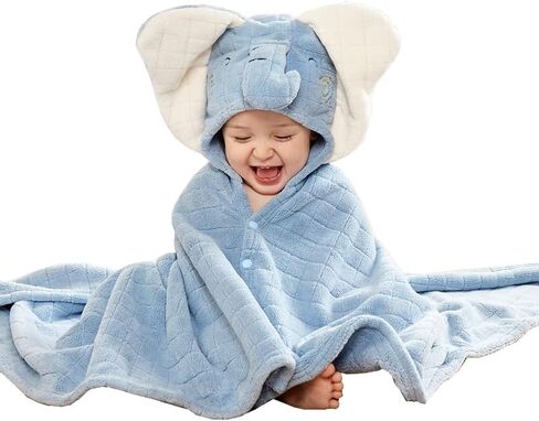 فريسدفف المناشف الزرقاء الطفل مقنعين التفاف للبنين بنات، مناشف كبيرة ماصة حمام السباحة، منشفة حمام فائقة النعومة للطفل (الفيل 41 × 41 بوصة) in Kuwait