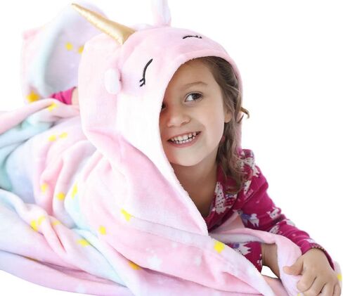 بطانية بغطاء للرأس من سوفتلوكس للأطفال، بطانية بغطاء للرأس، بطانية أطفال يمكن ارتداؤها، سترة صوف ناعمة ومريحة، مقاس كبير 50 ​​بوصة ارتفاع × 40 بوصة عرض in Saudi Arabia