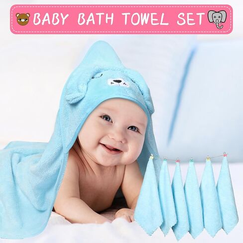 Preboun 28 Pcs Baby Washcloths and Baby Bath Towel Set Soft Microfiber Coral Fleece Wash Cloths for Babies Absorbent 31.5 x 31.5 Inch Hooded Baby Towels for Newborn Infant Toddler Gift Supplies Face in Kuwait
