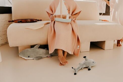 Jade&Kai Hooded Towel for Kids | Snaps into a Poncho | Organic Cotton Waffle | Lightweight and Absorbent | Bath, Beach, and Pool | Multiple Colors | (Medium (3-6 Yrs), June Breeze) in Kuwait