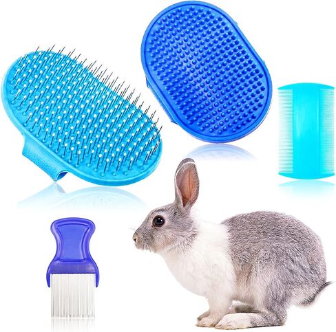 YOLUFER 4 Pieces Rabbit Grooming Kit Including Rabbit Hair Remover, Rabbit Grooming Brush, Pet Bath Brush with Adjustable Ring Handle, Steel Comb and Double-Sided Pet Comb ,Suitable for Bunny & Guinea in Saudi Arabia