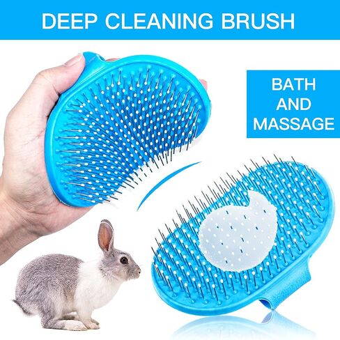 YOLUFER 4 Pieces Rabbit Grooming Kit Including Rabbit Hair Remover, Rabbit Grooming Brush, Pet Bath Brush with Adjustable Ring Handle, Steel Comb and Double-Sided Pet Comb ,Suitable for Bunny & Guinea in Saudi Arabia