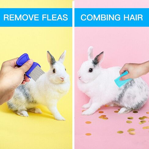 YOLUFER 4 Pieces Rabbit Grooming Kit Including Rabbit Hair Remover, Rabbit Grooming Brush, Pet Bath Brush with Adjustable Ring Handle, Steel Comb and Double-Sided Pet Comb ,Suitable for Bunny & Guinea in Saudi Arabia