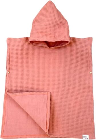 Jade&Kai Hooded Towel for Kids | Snaps into a Poncho | Organic Cotton Waffle | Lightweight and Absorbent | Bath, Beach, and Pool | Multiple Colors | (Medium (3-6 Yrs), June Breeze) in Kuwait
