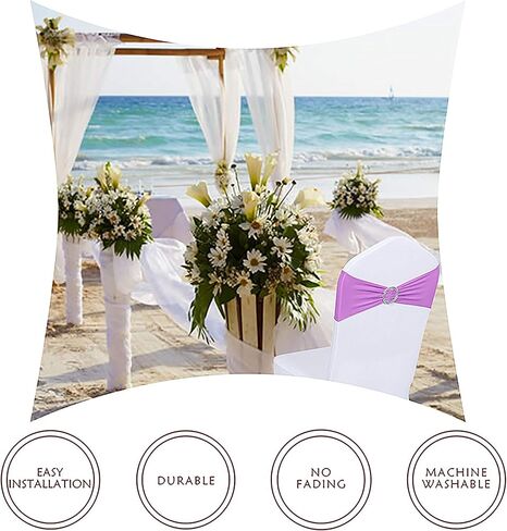 Obstal 10 PCS Spandex Stretch Chair Sashes Bows for Wedding Reception- Universal Elastic Chair Cover Bands with Buckle Slider for Banquet, Party, Hotel Event Decorations Gold Sashes in Saudi Arabia