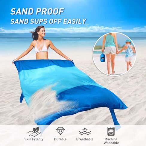 بطانية شاطئ Zeepair مقاومة للماء ومضادة للرمال كبيرة الحجم مقاس 10 × 9 أقدام، سجادة شاطئ خارجية كبيرة جدًا وخالية من الرمال وقابلة للطي وخفيفة الوزن للنزهة مع 4 أوتاد و8 جيوب لقضاء العطلات والسفر والتخييم والمشي لمسافات طويلة in Kuwait