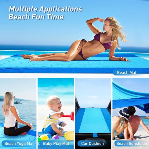 بطانية شاطئ Zeepair مقاومة للماء ومضادة للرمال كبيرة الحجم مقاس 10 × 9 أقدام، سجادة شاطئ خارجية كبيرة جدًا وخالية من الرمال وقابلة للطي وخفيفة الوزن للنزهة مع 4 أوتاد و8 جيوب لقضاء العطلات والسفر والتخييم والمشي لمسافات طويلة in Kuwait
