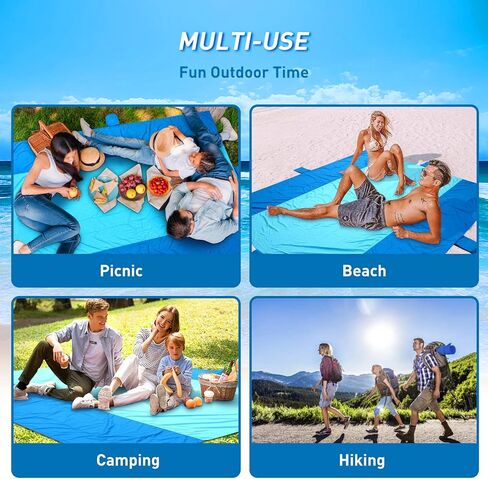 بطانية شاطئ Zeepair مقاومة للماء ومضادة للرمال كبيرة الحجم مقاس 10 × 9 أقدام، سجادة شاطئ خارجية كبيرة جدًا وخالية من الرمال وقابلة للطي وخفيفة الوزن للنزهة مع 4 أوتاد و8 جيوب لقضاء العطلات والسفر والتخييم والمشي لمسافات طويلة in Kuwait