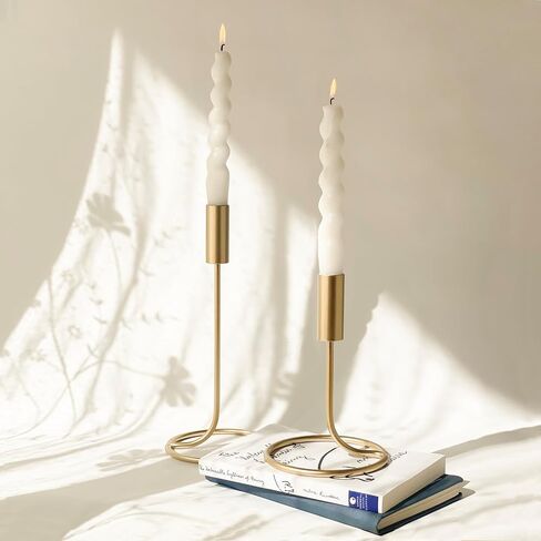 Cozyline 2Pcs Brass Candlestick Holders, Taper Candle Holder Set,Elegant Decor, Modern Candle Holders for Table Decor, Dinning,Holiday, Wedding, Housewarming Gift(S&L) in Saudi Arabia