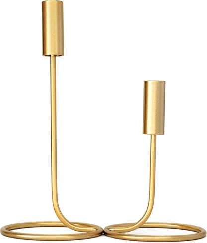 Cozyline 2Pcs Brass Candlestick Holders, Taper Candle Holder Set,Elegant Decor, Modern Candle Holders for Table Decor, Dinning,Holiday, Wedding, Housewarming Gift(S&L) in Saudi Arabia
