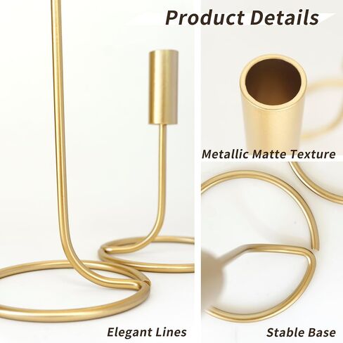 Cozyline 2Pcs Brass Candlestick Holders, Taper Candle Holder Set,Elegant Decor, Modern Candle Holders for Table Decor, Dinning,Holiday, Wedding, Housewarming Gift(S&L) in Saudi Arabia