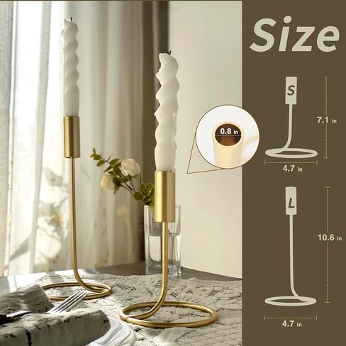 Cozyline 2Pcs Brass Candlestick Holders, Taper Candle Holder Set,Elegant Decor, Modern Candle Holders for Table Decor, Dinning,Holiday, Wedding, Housewarming Gift(S&L) in Saudi Arabia
