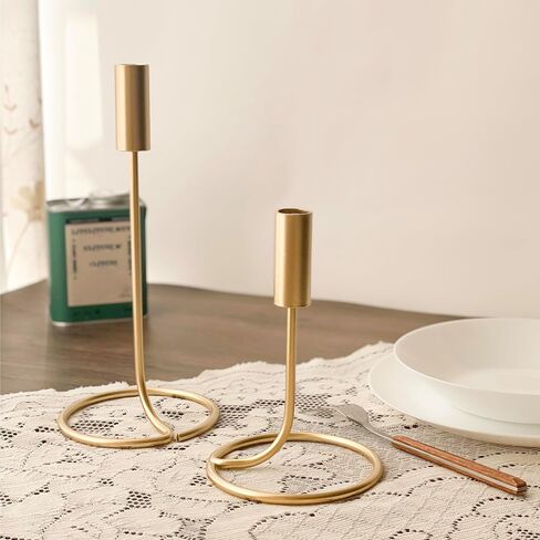 Cozyline 2Pcs Brass Candlestick Holders, Taper Candle Holder Set,Elegant Decor, Modern Candle Holders for Table Decor, Dinning,Holiday, Wedding, Housewarming Gift(S&L) in Saudi Arabia