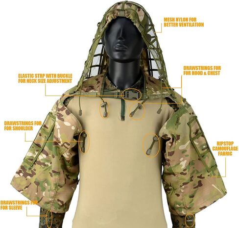 كريم أساس LytHarvest Sniper Ghillie Suit، Ripstop، غطاء رأس Ghillie التكتيكي المموه in Kuwait