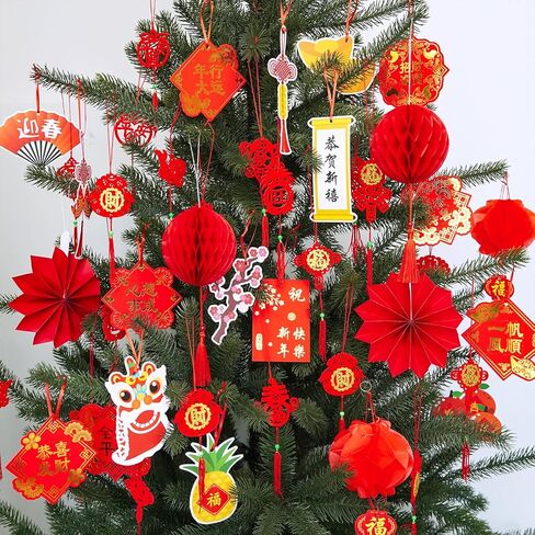 Winlyn 161 Pcs Chinese New Year Decorations Chinese Hanging Good Luck Ornaments Red Lanterns Festive Tree Ornaments Paper Fans for Asian Chinese Lunar New Year 2024 Year of The Dragon Party Decor in Saudi Arabia