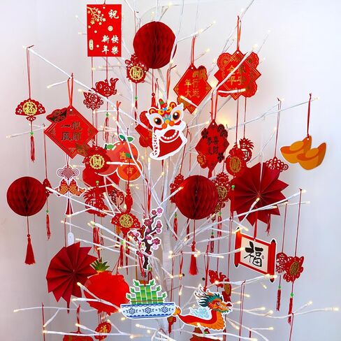 Winlyn 161 Pcs Chinese New Year Decorations Chinese Hanging Good Luck Ornaments Red Lanterns Festive Tree Ornaments Paper Fans for Asian Chinese Lunar New Year 2024 Year of The Dragon Party Decor in Saudi Arabia