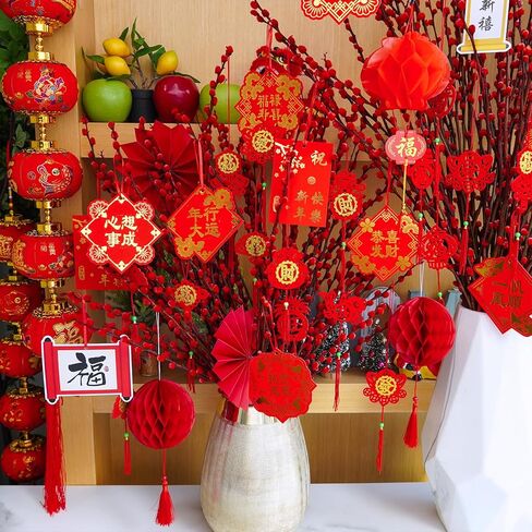 Winlyn 161 Pcs Chinese New Year Decorations Chinese Hanging Good Luck Ornaments Red Lanterns Festive Tree Ornaments Paper Fans for Asian Chinese Lunar New Year 2024 Year of The Dragon Party Decor in Saudi Arabia