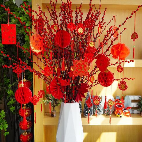 Winlyn 161 Pcs Chinese New Year Decorations Chinese Hanging Good Luck Ornaments Red Lanterns Festive Tree Ornaments Paper Fans for Asian Chinese Lunar New Year 2024 Year of The Dragon Party Decor in Saudi Arabia