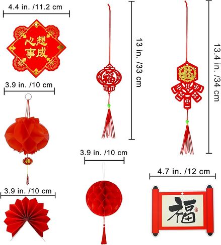Winlyn 161 Pcs Chinese New Year Decorations Chinese Hanging Good Luck Ornaments Red Lanterns Festive Tree Ornaments Paper Fans for Asian Chinese Lunar New Year 2024 Year of The Dragon Party Decor in Saudi Arabia