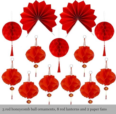 Winlyn 161 Pcs Chinese New Year Decorations Chinese Hanging Good Luck Ornaments Red Lanterns Festive Tree Ornaments Paper Fans for Asian Chinese Lunar New Year 2024 Year of The Dragon Party Decor in Saudi Arabia