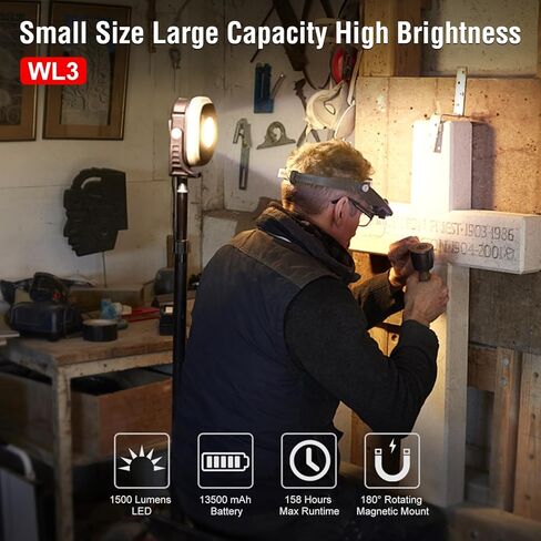 KLARUS WL3 Camping Lantern 1500LM,13500mAh Rechargeable Camping Light,Work Light with 18 Modes,Magnetic Base,Hook,IPX5 Must-Have Tools for Camping Gear, Fishing, Emergency,Power Cut in Kuwait