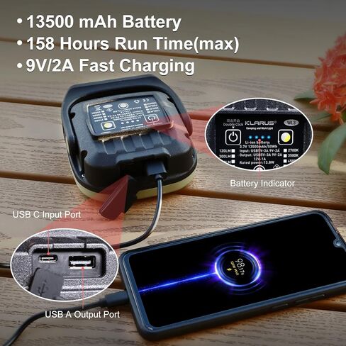 KLARUS WL3 Camping Lantern 1500LM,13500mAh Rechargeable Camping Light,Work Light with 18 Modes,Magnetic Base,Hook,IPX5 Must-Have Tools for Camping Gear, Fishing, Emergency,Power Cut in Kuwait