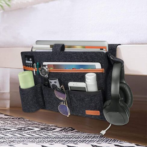 SIMBOOM Bedside Storage Organizer, Beside Caddy, Table Cabinet Storage Pouch for TV Remote Control, Phones, Magazines, Tablets, Accessories - Dark Grey in Saudi Arabia