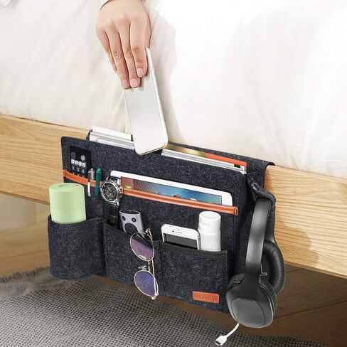 SIMBOOM Bedside Storage Organizer, Beside Caddy, Table Cabinet Storage Pouch for TV Remote Control, Phones, Magazines, Tablets, Accessories - Dark Grey in Saudi Arabia