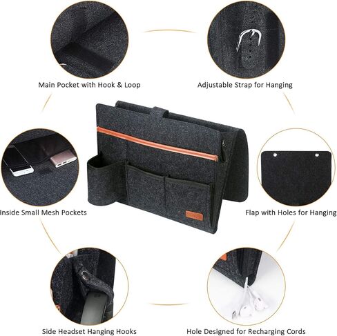 SIMBOOM Bedside Storage Organizer, Beside Caddy, Table Cabinet Storage Pouch for TV Remote Control, Phones, Magazines, Tablets, Accessories - Dark Grey in Saudi Arabia
