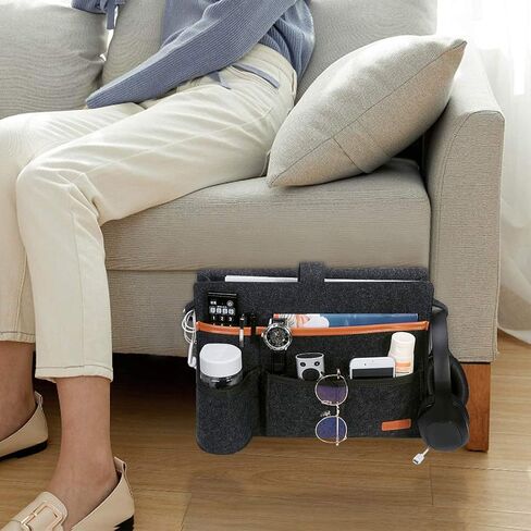 SIMBOOM Bedside Storage Organizer, Beside Caddy, Table Cabinet Storage Pouch for TV Remote Control, Phones, Magazines, Tablets, Accessories - Dark Grey in Saudi Arabia