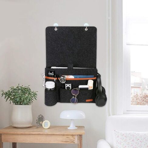 SIMBOOM Bedside Storage Organizer, Beside Caddy, Table Cabinet Storage Pouch for TV Remote Control, Phones, Magazines, Tablets, Accessories - Dark Grey in Saudi Arabia