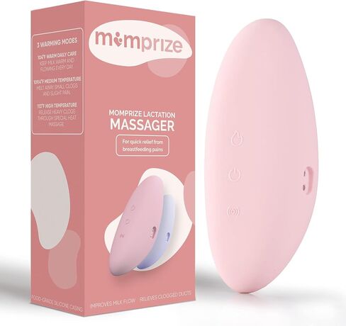 MomPrize مدلك الرضاعة الدافئ للرضاعة الطبيعية - مدلك نابض بالحياة للثدي مع حرارة للضخ، وتخفيف قنوات الحليب المسدودة، ودعم الاحتقان والتهاب الضرع (وردي) in Saudi Arabia