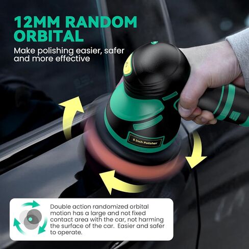LULYDAY Cordless Buffer Polisher, 5 inch Car Buffer Polisher with 12mm Random Orbital, w/ 2 X 2.0Ah Batteries, 6 Variable Speed Buffer Polisher for Car Detailing/ Waxing/ Polishing in Kuwait
