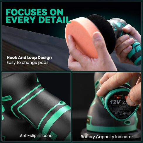 LULYDAY Cordless Buffer Polisher, 5 inch Car Buffer Polisher with 12mm Random Orbital, w/ 2 X 2.0Ah Batteries, 6 Variable Speed Buffer Polisher for Car Detailing/ Waxing/ Polishing in Kuwait