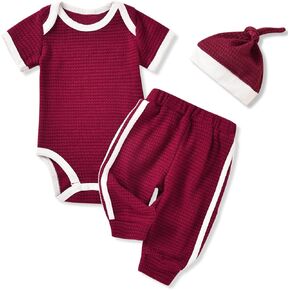 Unutiylo Preemie Baby Boy Girl Clothes Unisex Infant Waffle Outfits Neutral Baby Romper Bodysuits and Pants Set Short Sleeve