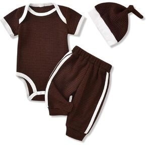 Unutiylo Preemie Baby Boy Girl Clothes Unisex Infant Waffle Outfits Neutral Baby Romper Bodysuits and Pants Set Short Sleeve in Kuwait