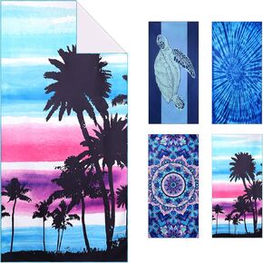 WELTRXE Microfiber Beach Towel Sand Free Quick Dry Compact Lightweight, 63"x31.5" Large Towels for Travel Sports Pool Swimming Bath Camping Yoga Adults, Big Thin Blue Tie Dye Summer Beach Pool Towels in Kuwait