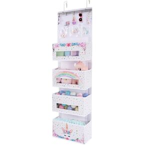 WERNNSAI Mermaid Door Hanging Organizer - Over the Door Storage with 4 Large and 3 PVC Pockets Baby Storage Toys Towels Sundries for Kids Girls Room Nursery Bedroom